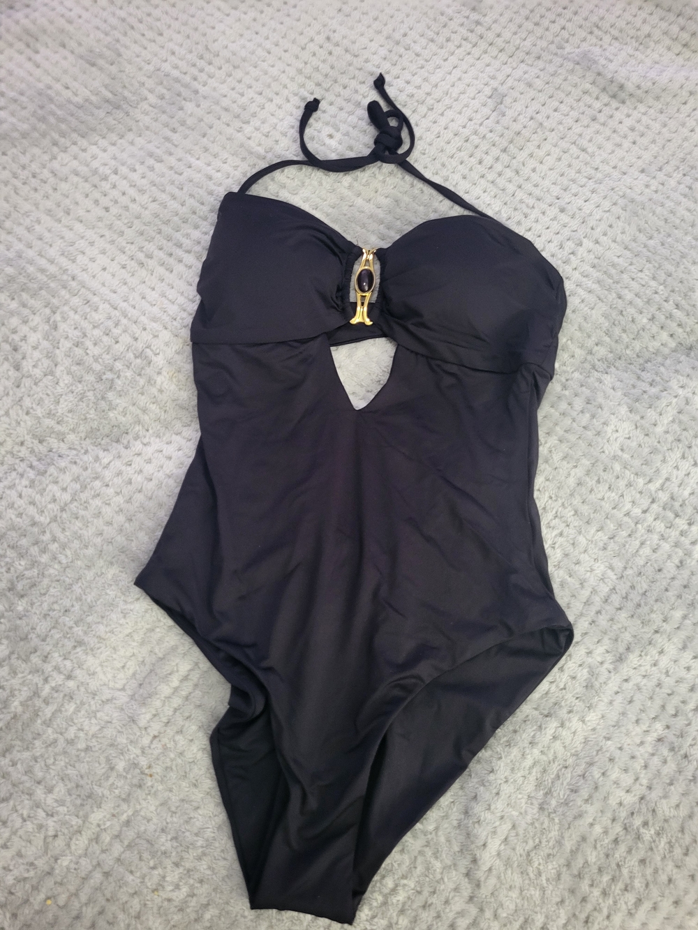 Nwt BECCA Black One-Piece Swimsuit with Gold‎ Accent Large